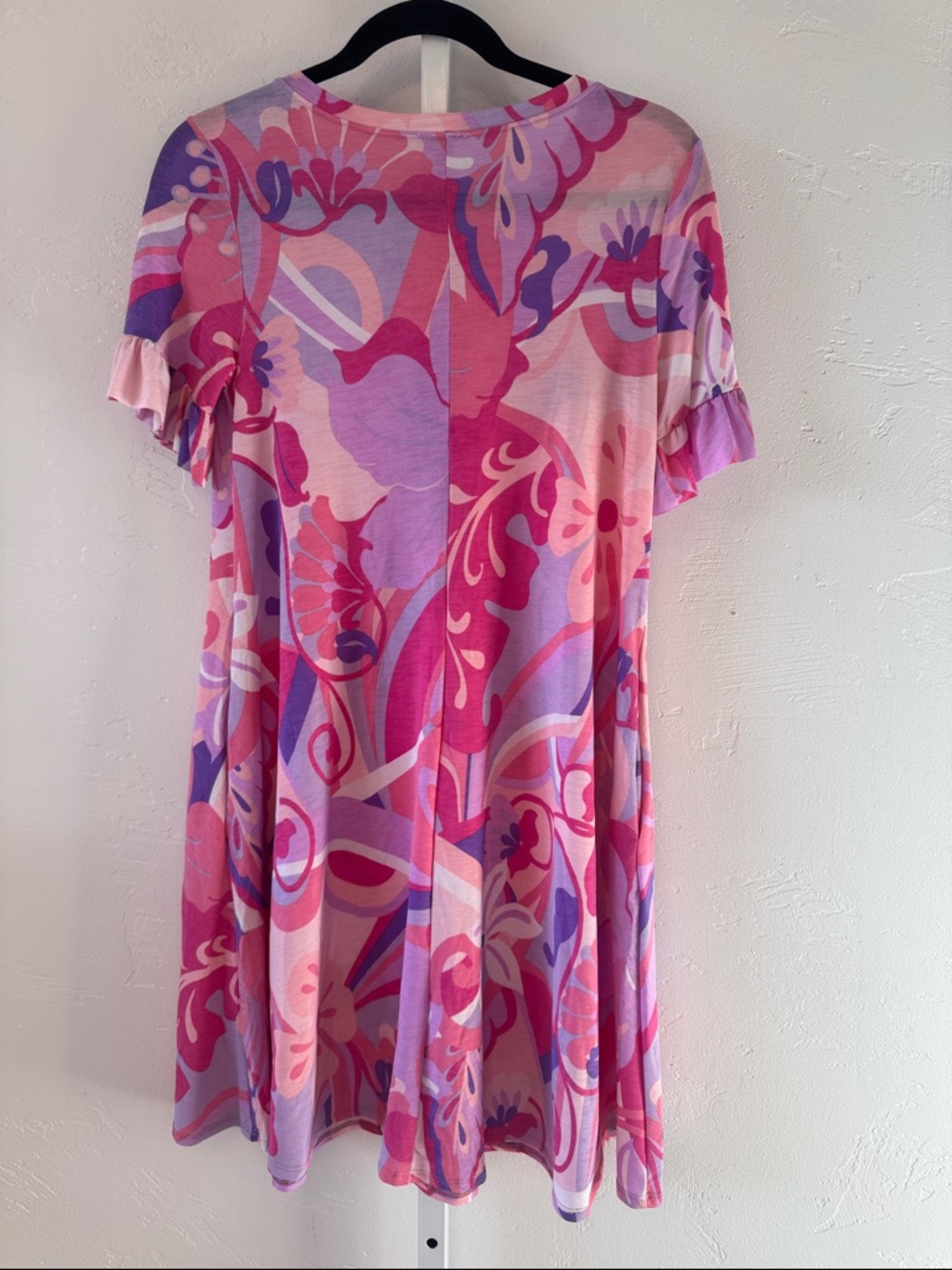 D130 Haptics Pink Floral Ruffle Short Sleeve Dress with Pockets - Picture 3 of 8
